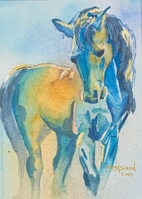 Click to view detail for Blue Horse 5x7 Watercolor $150